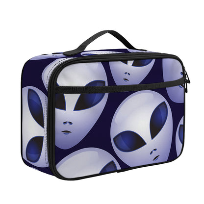 Grey Alien Face Pattern Print Portable Lunch Bag