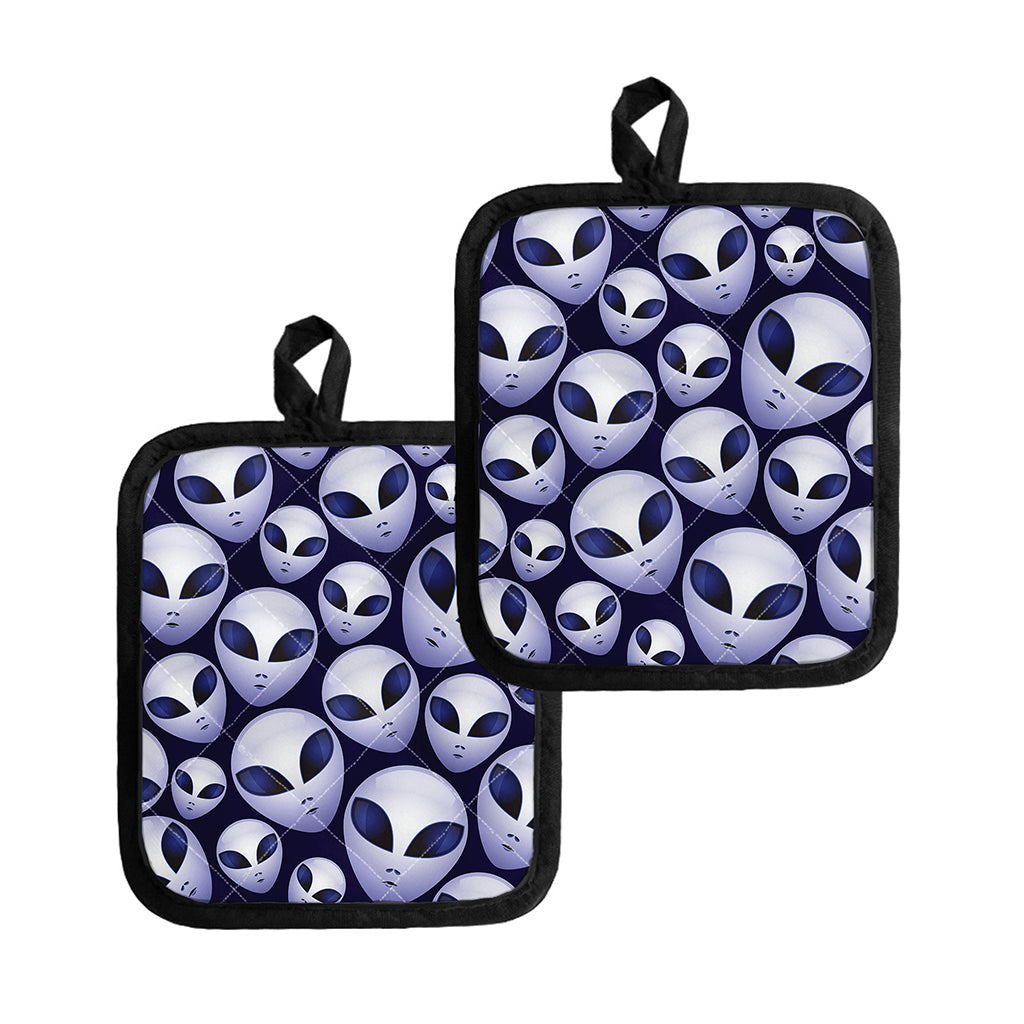 Grey Alien Face Pattern Print Pot Holders