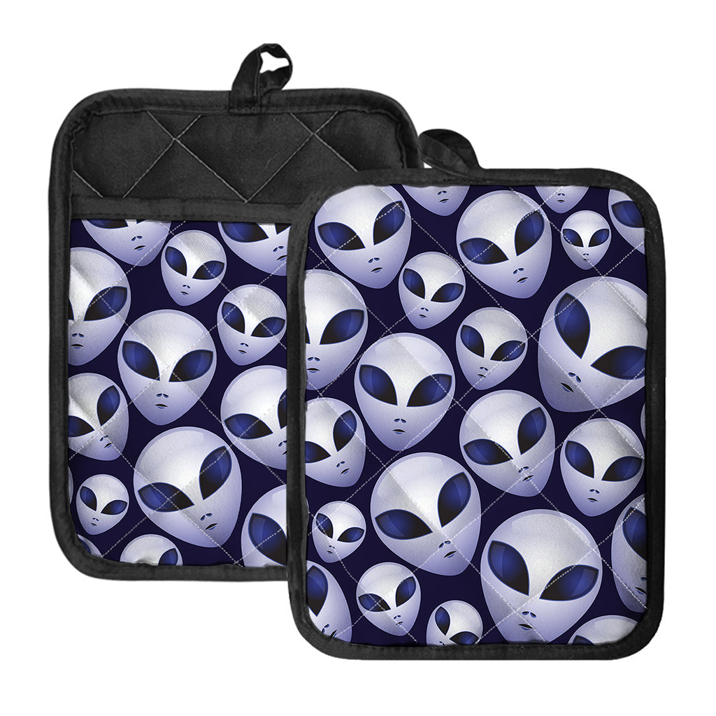 Grey Alien Face Pattern Print Pot Holders With Pocket