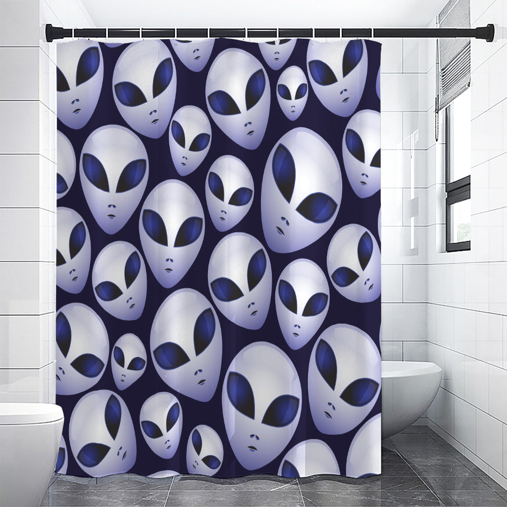 Grey Alien Face Pattern Print Premium Shower Curtain