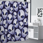 Grey Alien Face Pattern Print Premium Shower Curtain