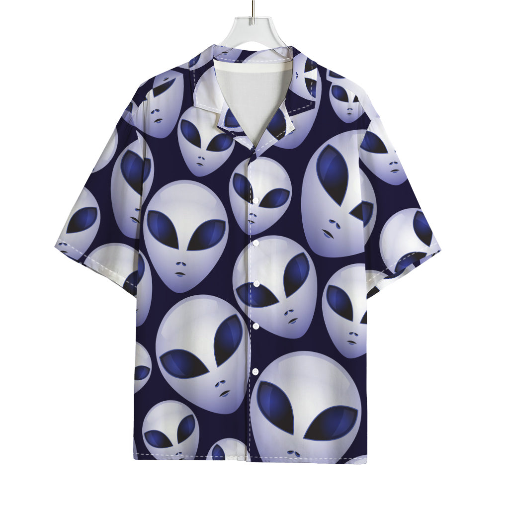 Grey Alien Face Pattern Print Rayon Hawaiian Shirt