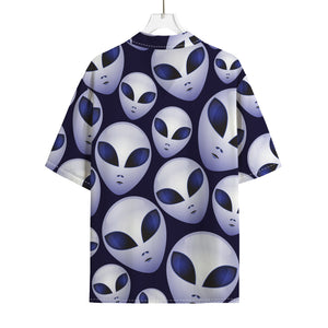 Grey Alien Face Pattern Print Rayon Hawaiian Shirt