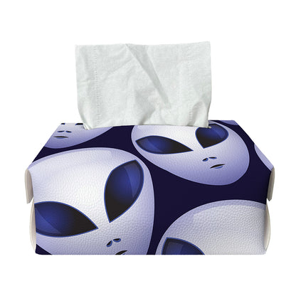Grey Alien Face Pattern Print Rectangle Tissue Box Cover