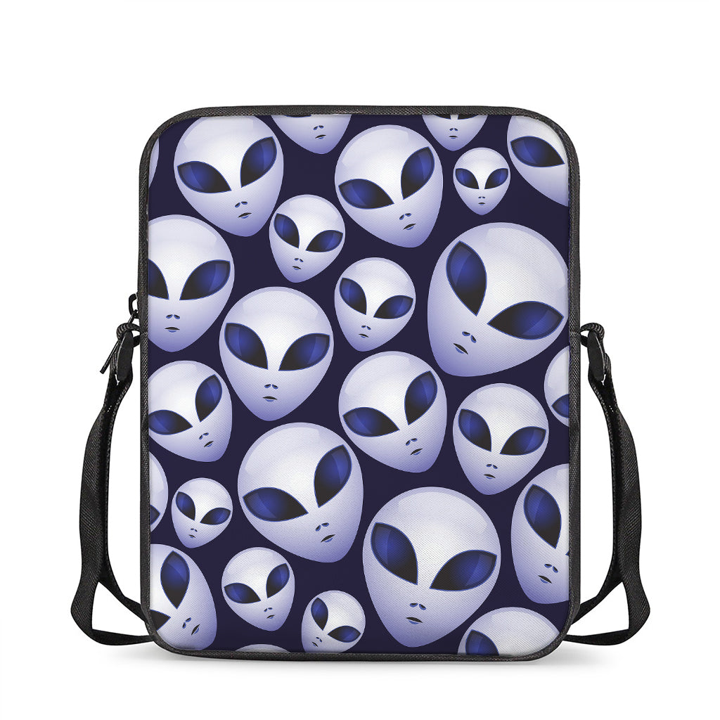 Grey Alien Face Pattern Print Rectangular Crossbody Bag