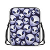 Grey Alien Face Pattern Print Rectangular Crossbody Bag