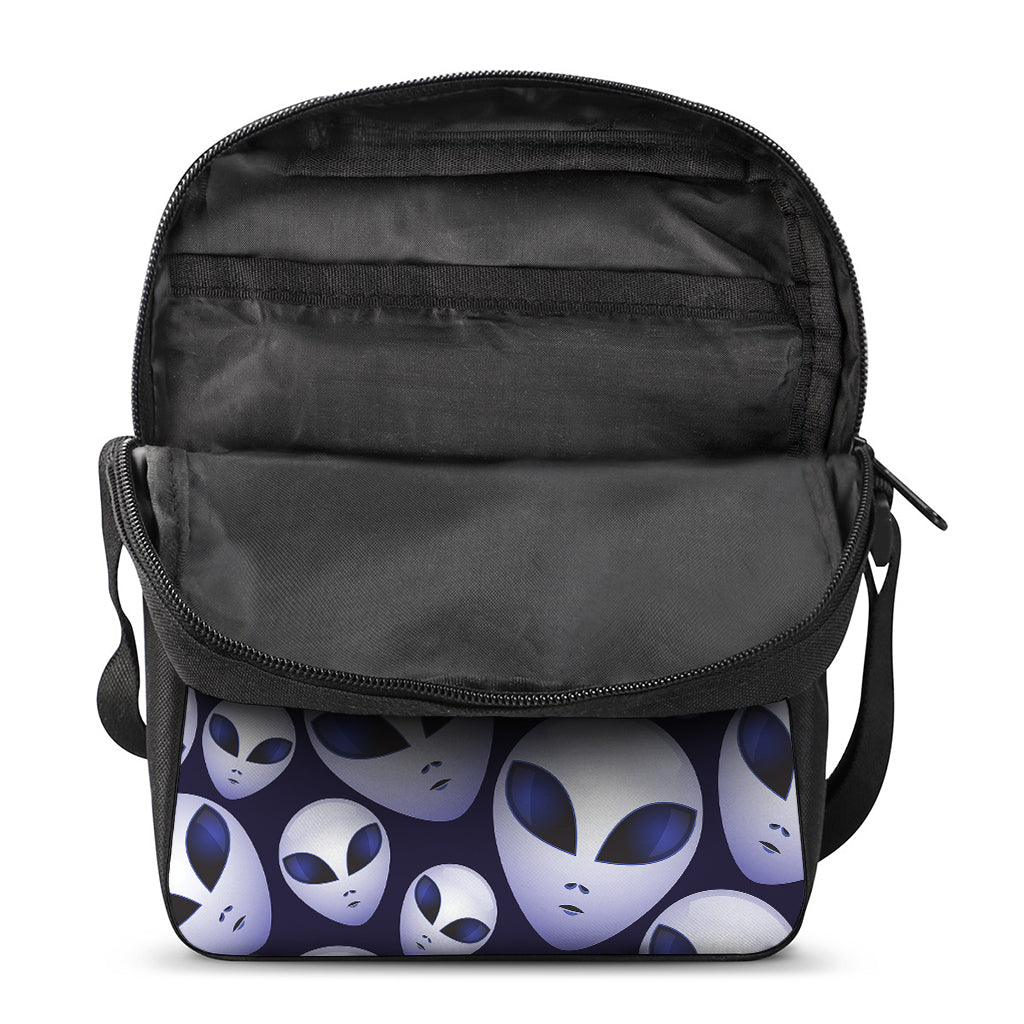 Grey Alien Face Pattern Print Rectangular Crossbody Bag