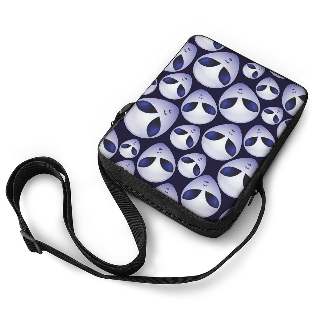 Grey Alien Face Pattern Print Rectangular Crossbody Bag