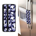Grey Alien Face Pattern Print Refrigerator Handle Covers
