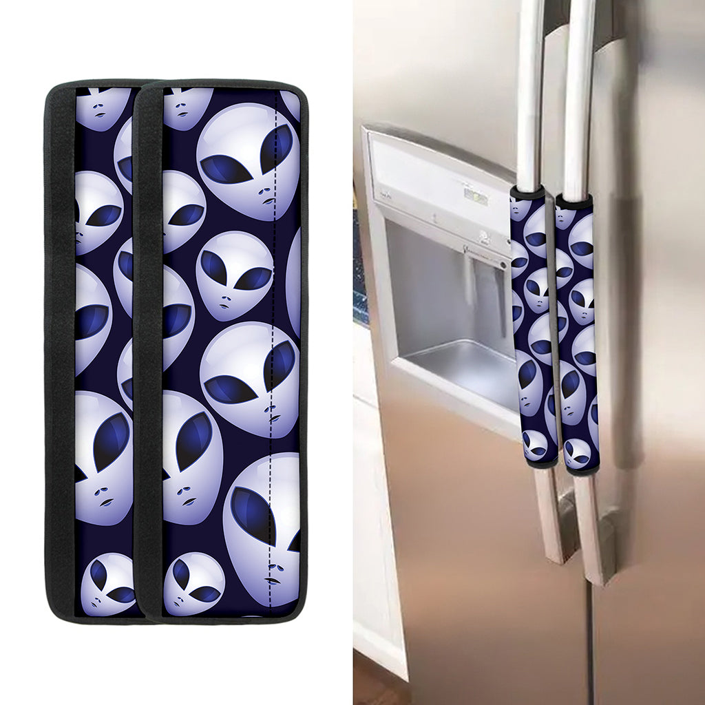 Grey Alien Face Pattern Print Refrigerator Handle Covers