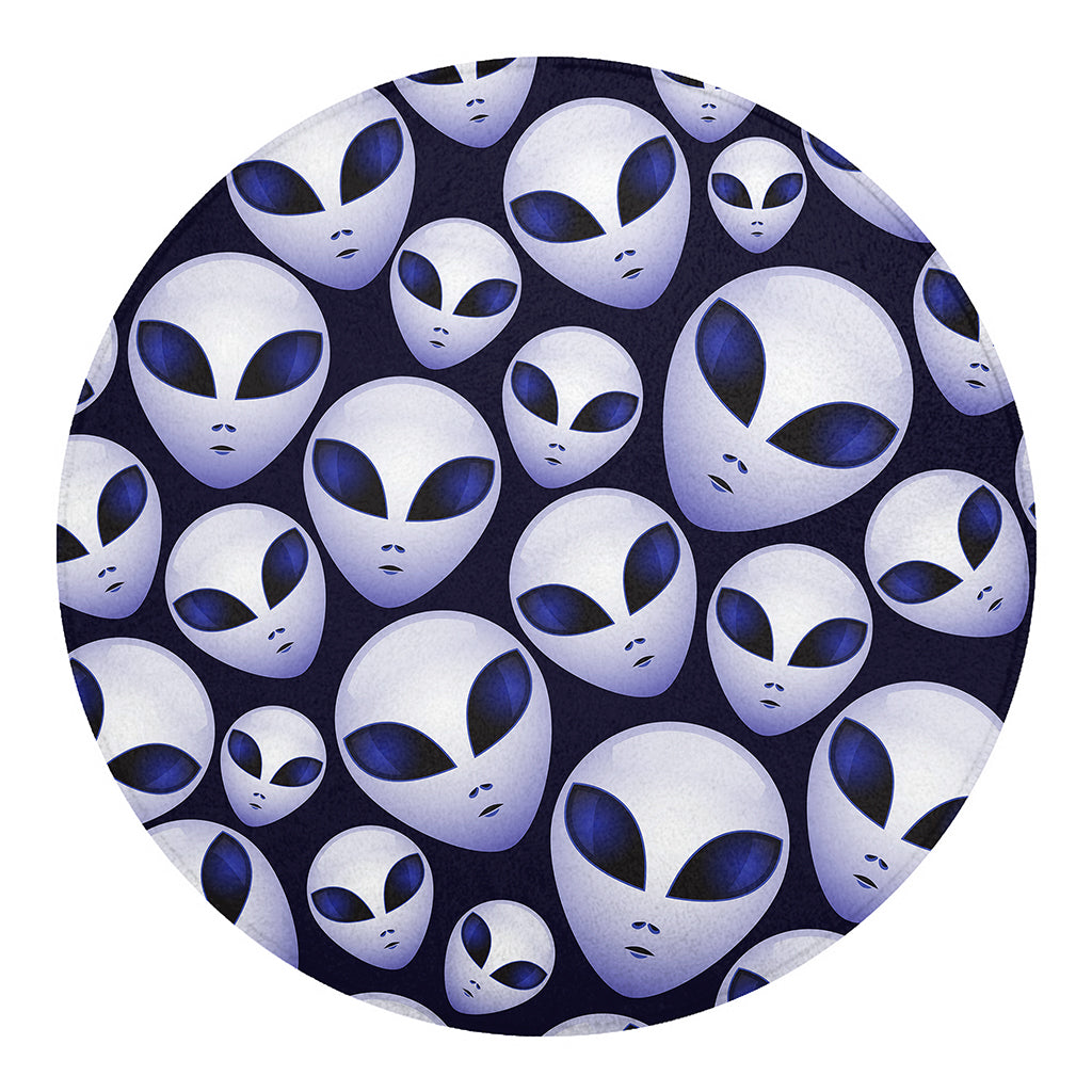 Grey Alien Face Pattern Print Round Blanket