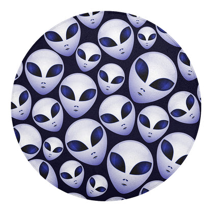 Grey Alien Face Pattern Print Round Blanket