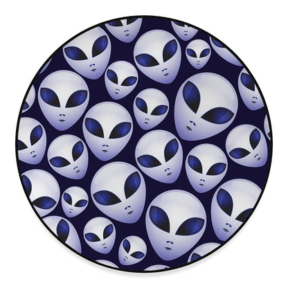 Grey Alien Face Pattern Print Round Floor Mat