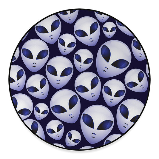 Grey Alien Face Pattern Print Round Floor Mat