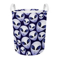Grey Alien Face Pattern Print Round Laundry Basket