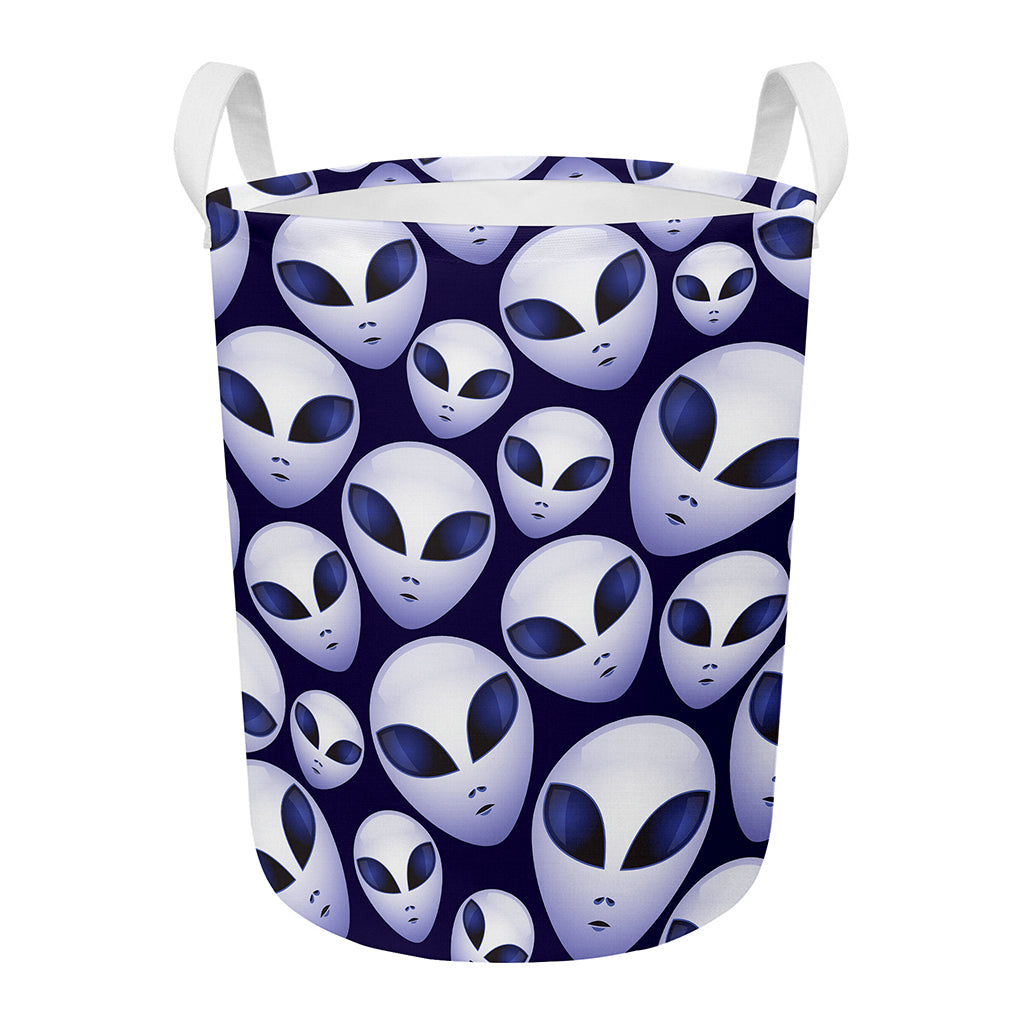 Grey Alien Face Pattern Print Round Laundry Basket