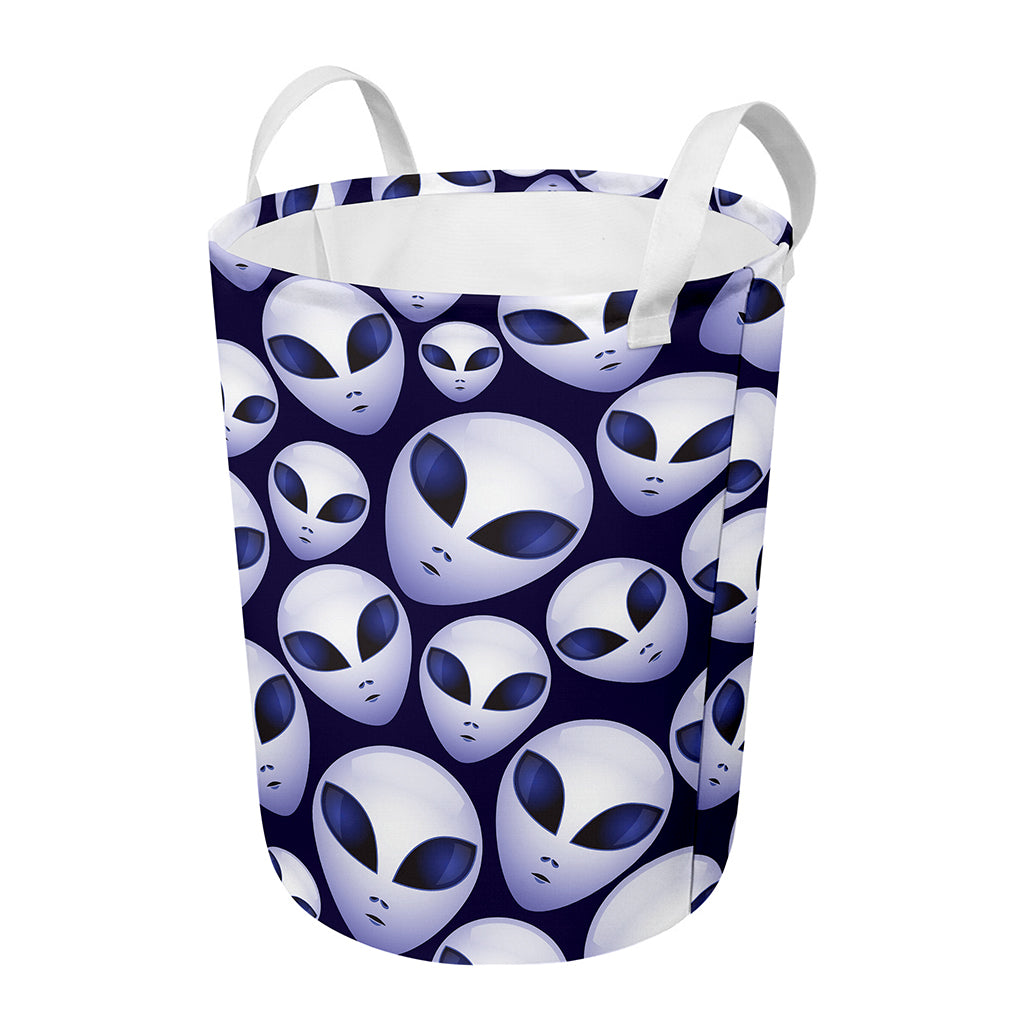 Grey Alien Face Pattern Print Round Laundry Basket