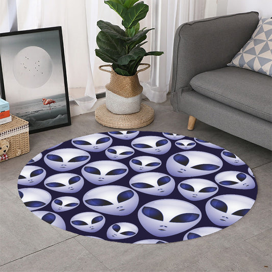Grey Alien Face Pattern Print Round Rug