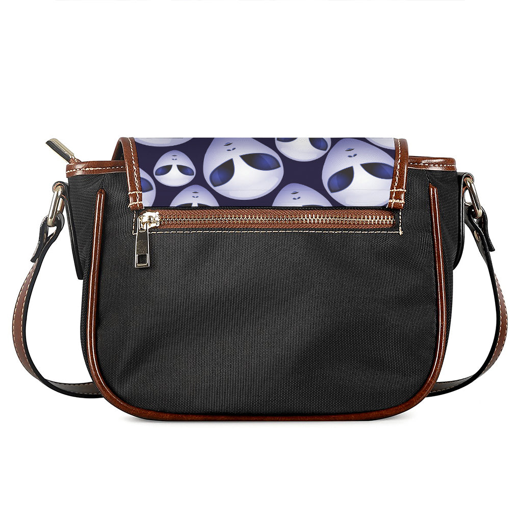 Grey Alien Face Pattern Print Saddle Bag