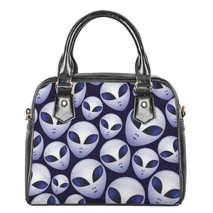 Grey Alien Face Pattern Print Shoulder Handbag