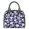 Grey Alien Face Pattern Print Shoulder Handbag