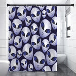 Grey Alien Face Pattern Print Shower Curtain