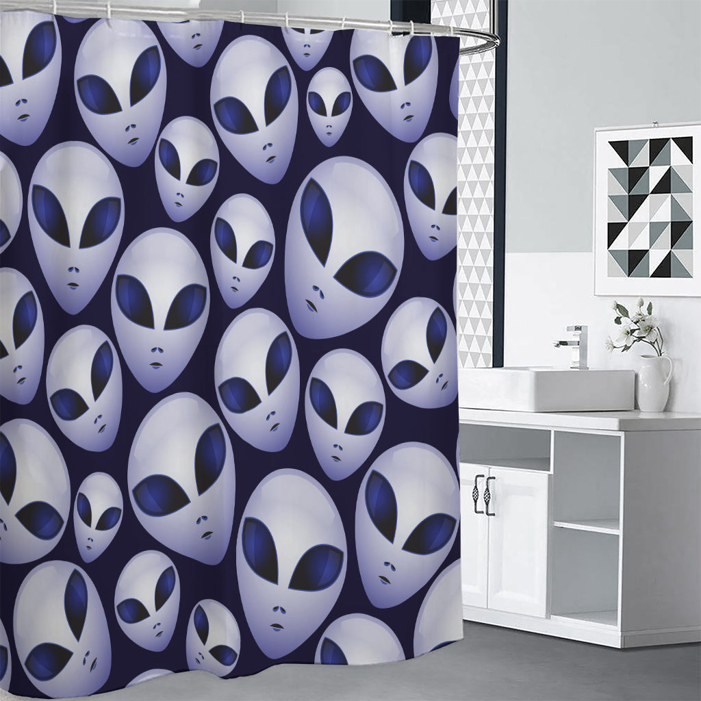 Grey Alien Face Pattern Print Shower Curtain