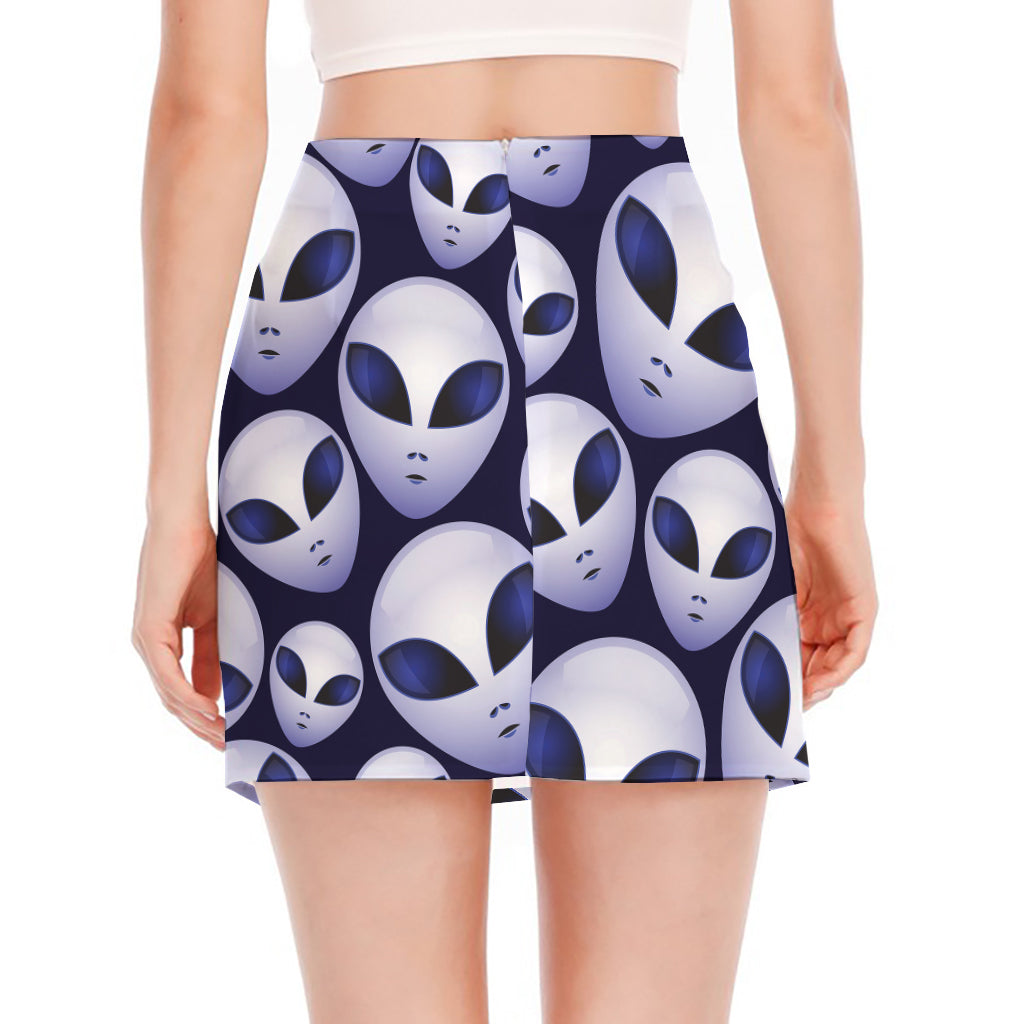 Grey Alien Face Pattern Print Side Slit Mini Skirt