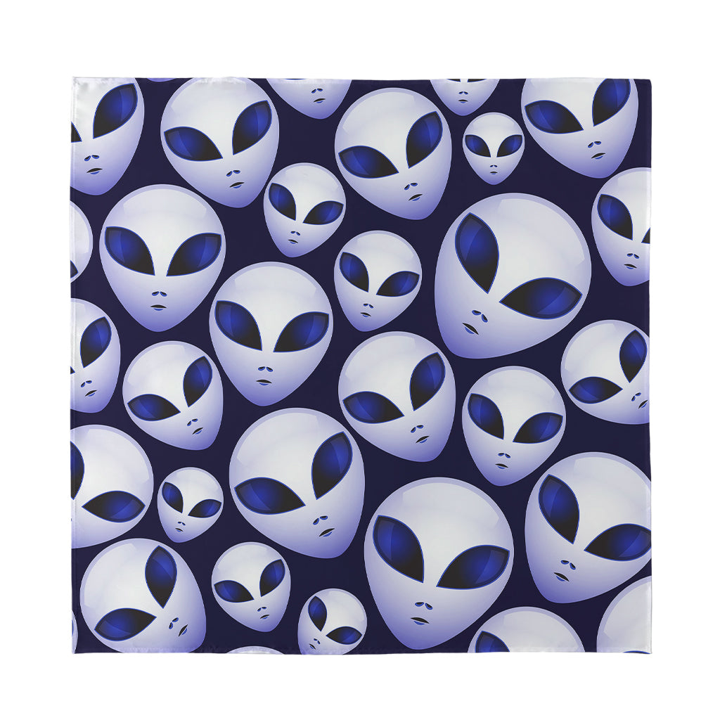 Grey Alien Face Pattern Print Silk Bandana