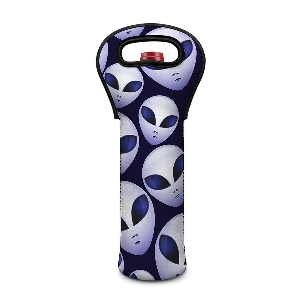 Grey Alien Face Pattern Print Single Neoprene Wine Tote