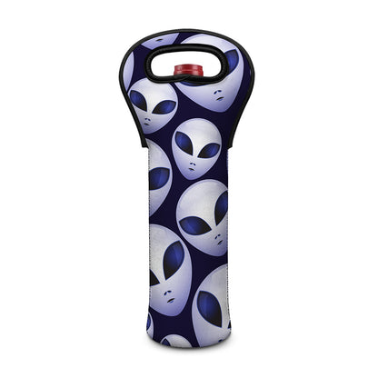 Grey Alien Face Pattern Print Single Neoprene Wine Tote