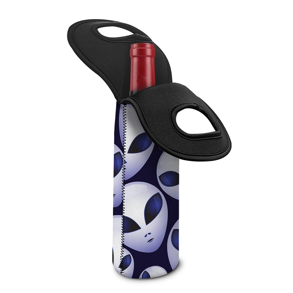 Grey Alien Face Pattern Print Single Neoprene Wine Tote