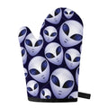 Grey Alien Face Pattern Print Single Oven Mitt