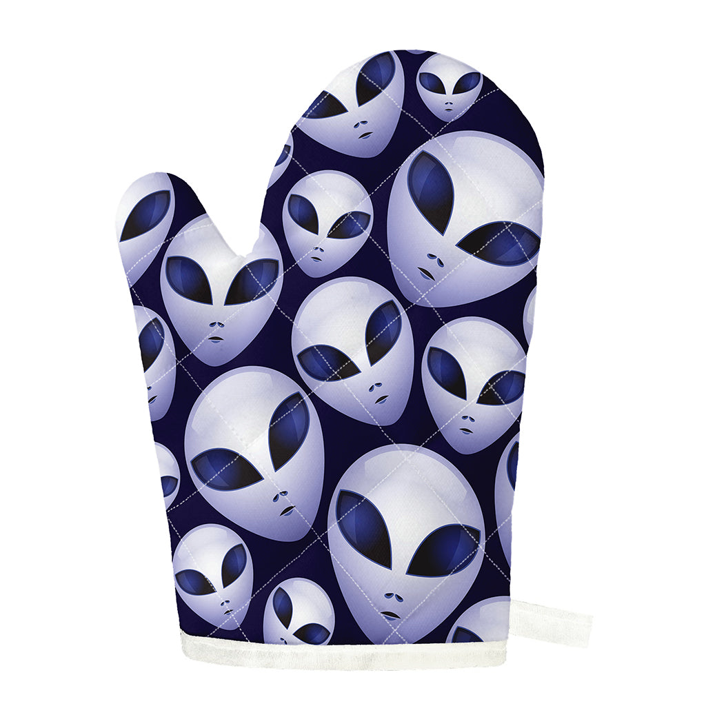 Grey Alien Face Pattern Print Single Oven Mitt