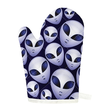 Grey Alien Face Pattern Print Single Oven Mitt