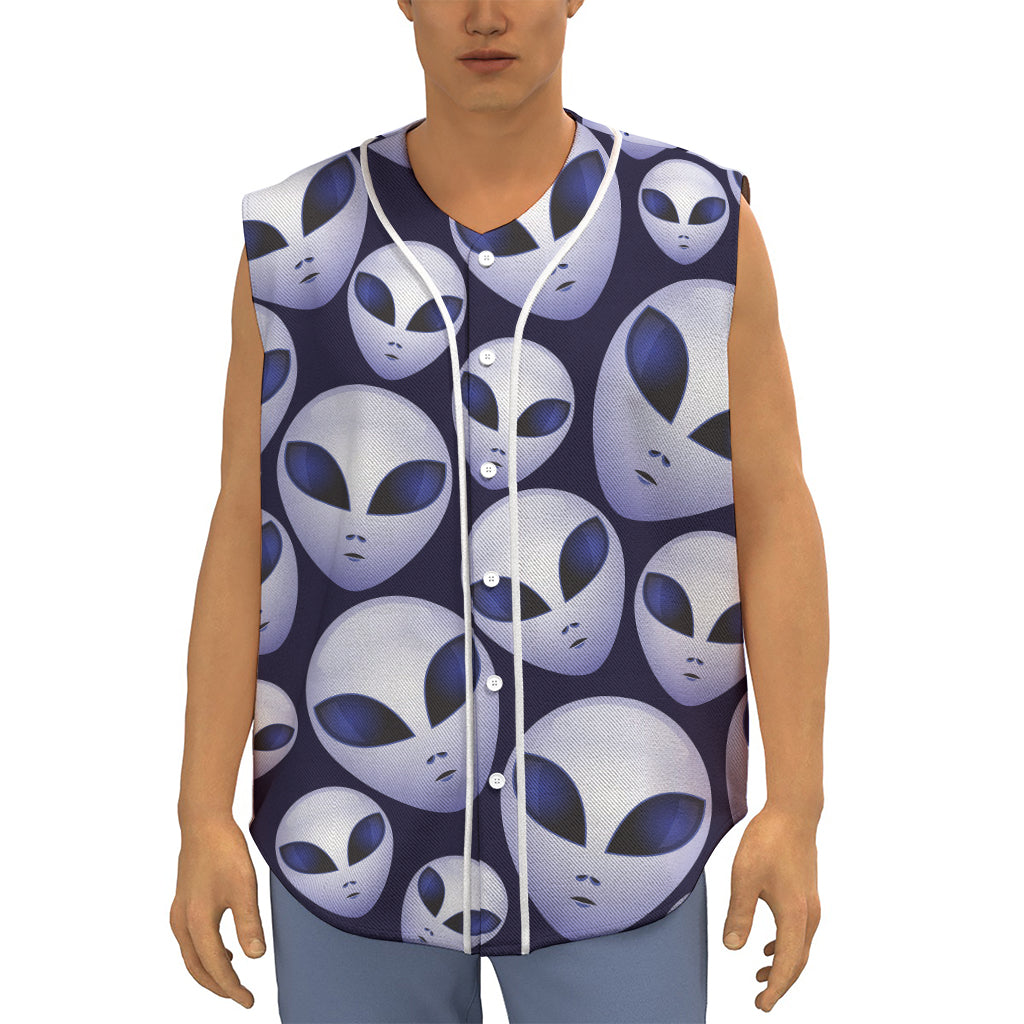 Grey Alien Face Pattern Print Sleeveless Baseball Jersey