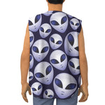 Grey Alien Face Pattern Print Sleeveless Baseball Jersey