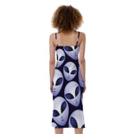 Grey Alien Face Pattern Print Slim Fit Midi Cami Dress