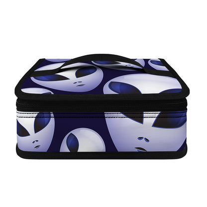 Grey Alien Face Pattern Print Small Lunch Bag