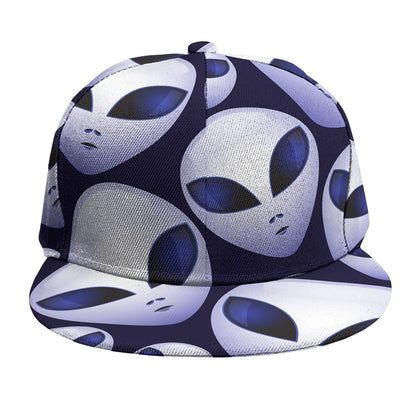 Grey Alien Face Pattern Print Snapback Cap