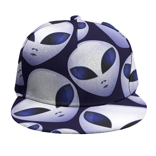 Grey Alien Face Pattern Print Snapback Cap