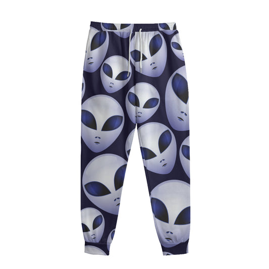 Grey Alien Face Pattern Print Sweatpants