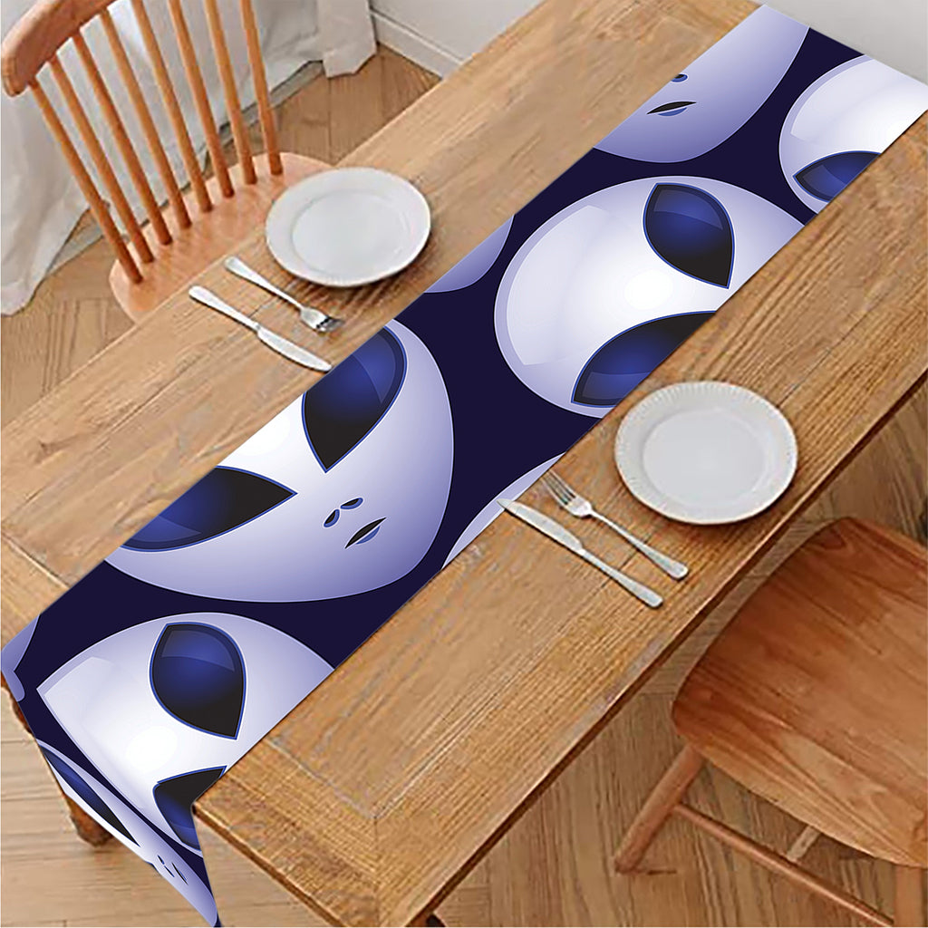 Grey Alien Face Pattern Print Table Runner