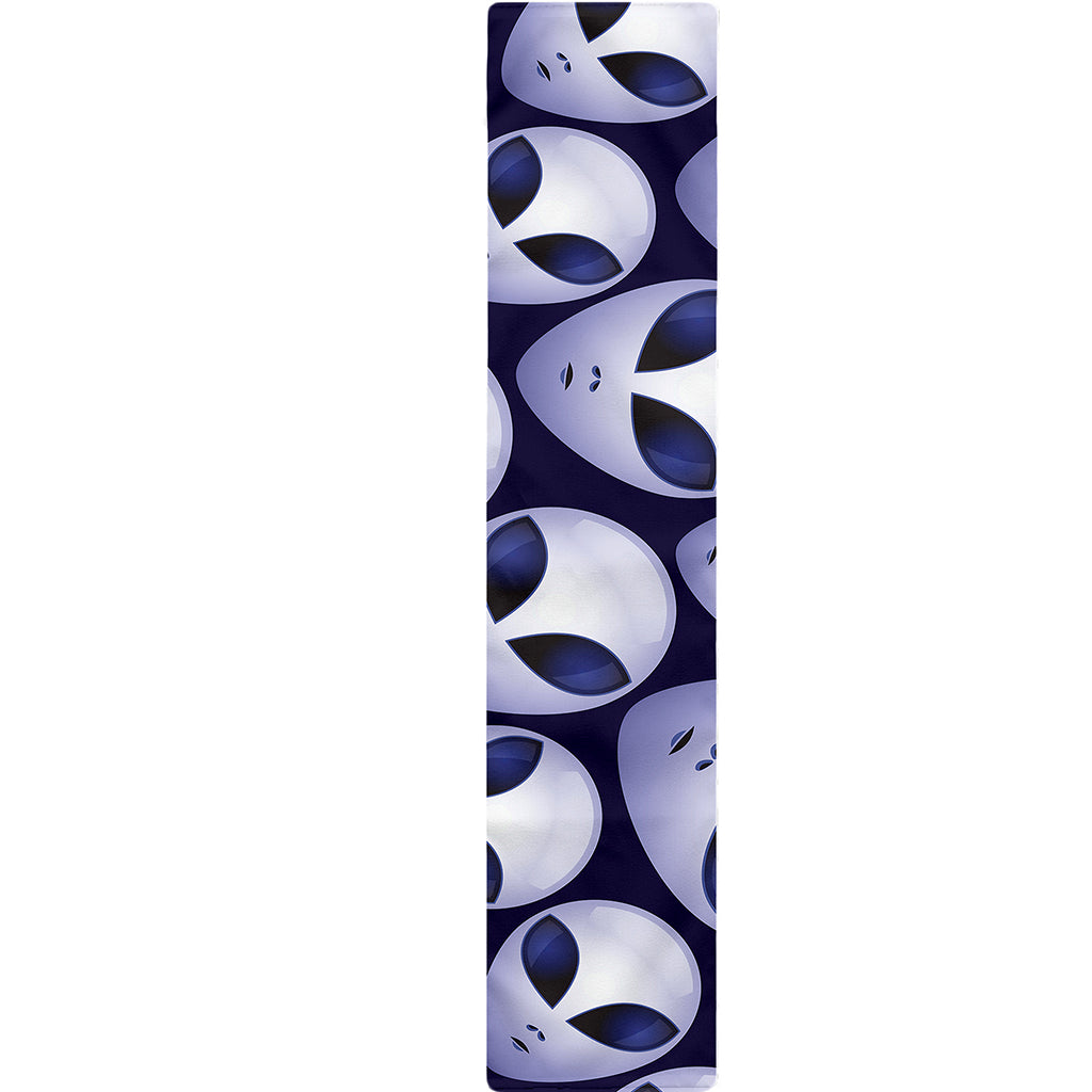 Grey Alien Face Pattern Print Table Runner