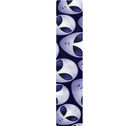 Grey Alien Face Pattern Print Table Runner