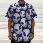 Grey Alien Face Pattern Print Textured Short Sleeve Shirt