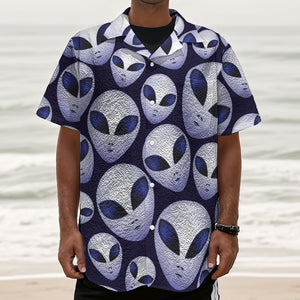 Grey Alien Face Pattern Print Textured Short Sleeve Shirt