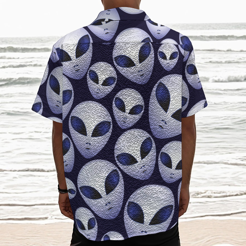 Grey Alien Face Pattern Print Textured Short Sleeve Shirt