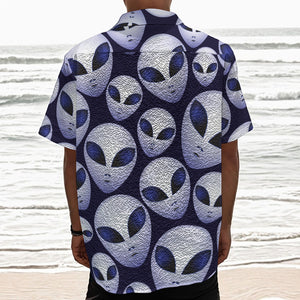 Grey Alien Face Pattern Print Textured Short Sleeve Shirt