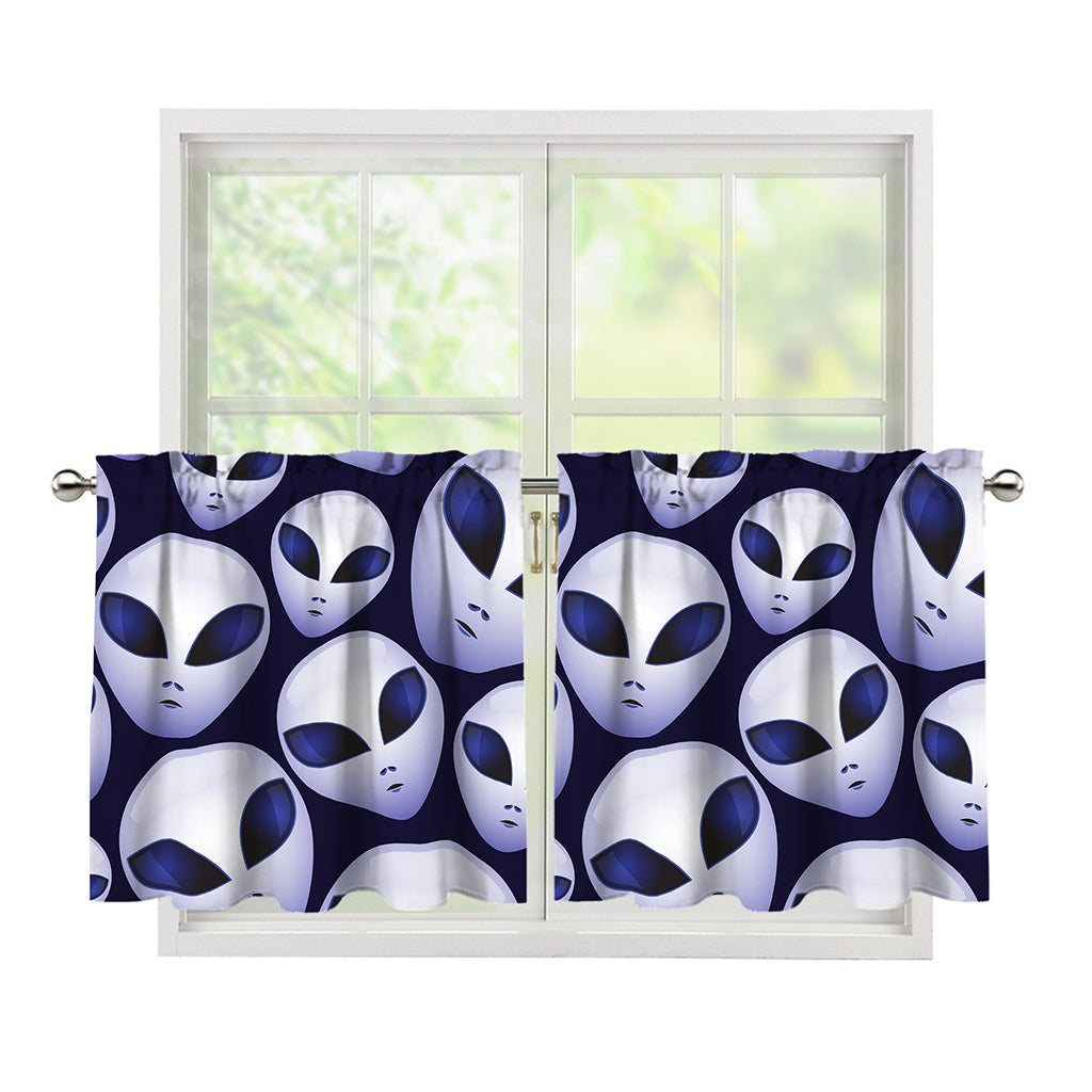Grey Alien Face Pattern Print Tier Curtains